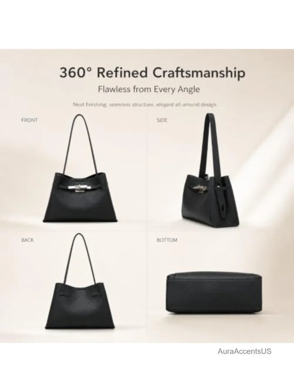 Women's Pebbled PU Leather Tote Bag Set with Lock and Pouch